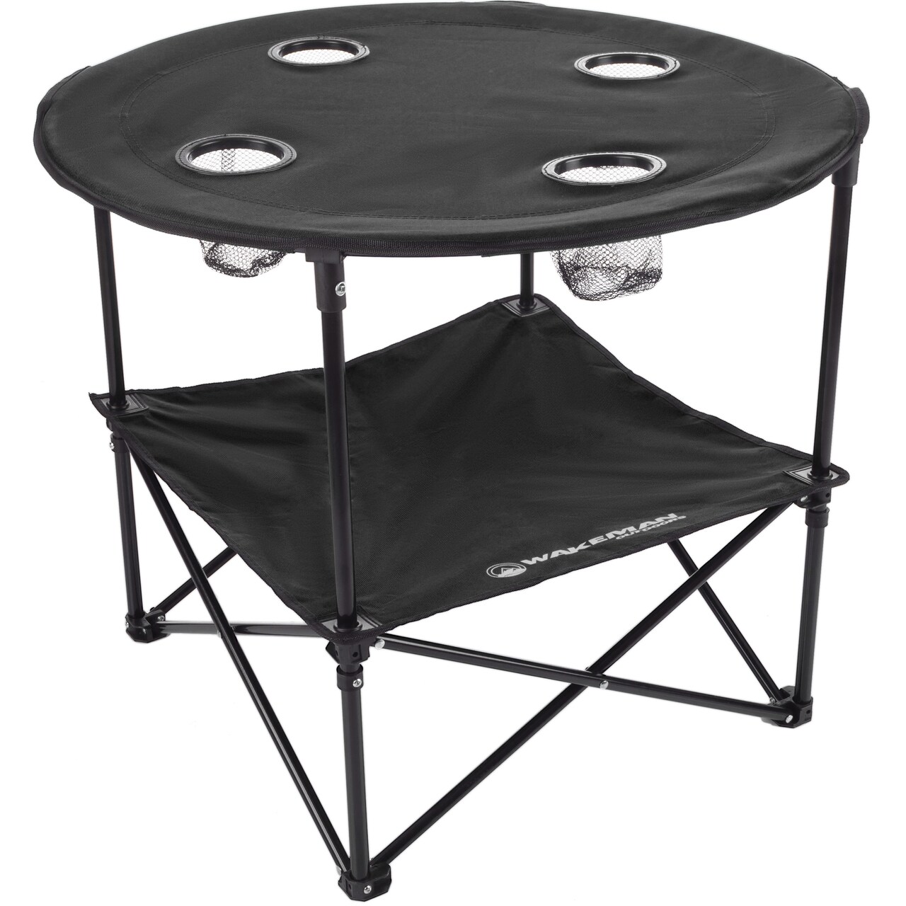 Wakeman Outdoors Folding Camping Table Black 2-Tier With Cupholders Carry Bag
